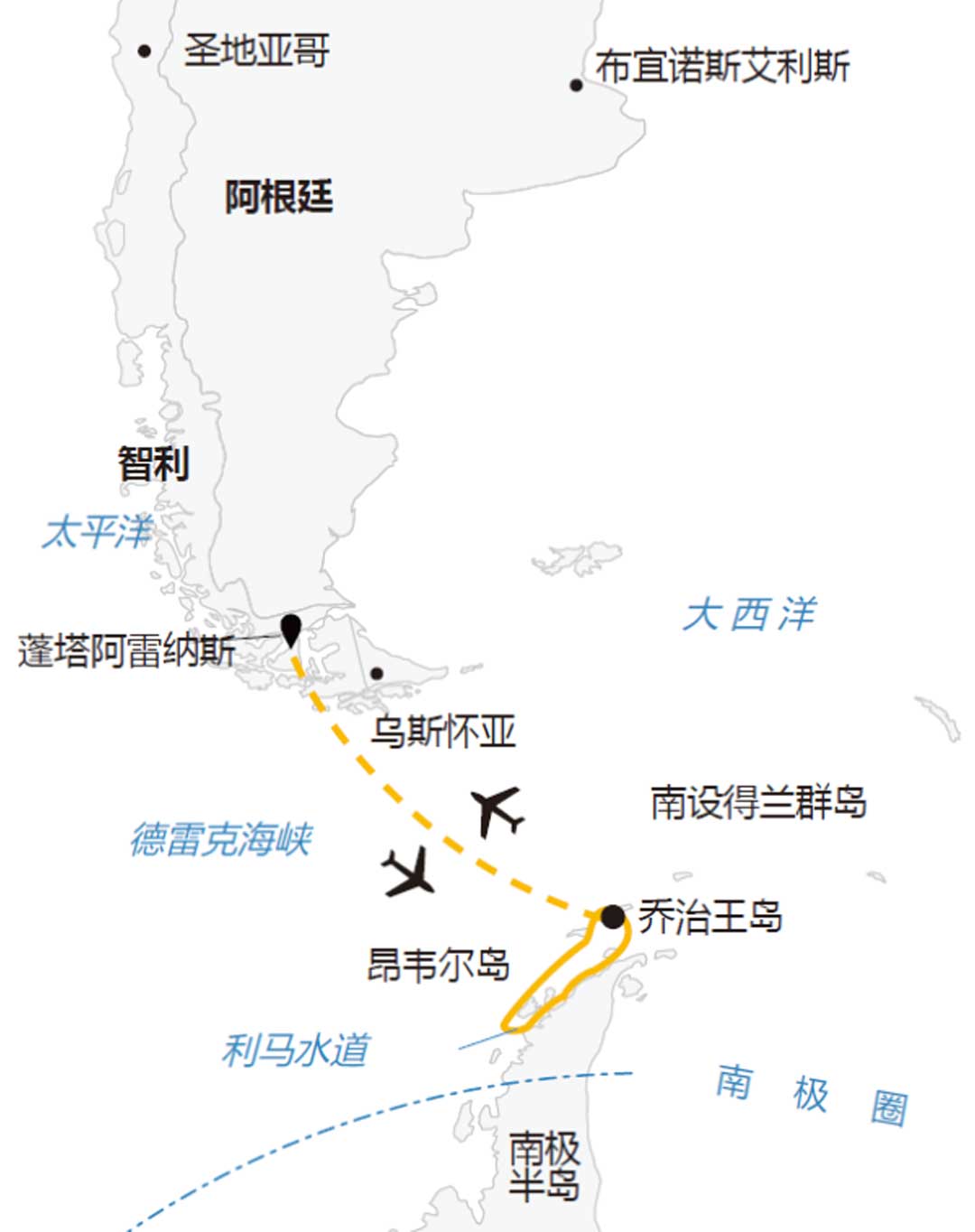 海探险号8日直飞南极行程地图