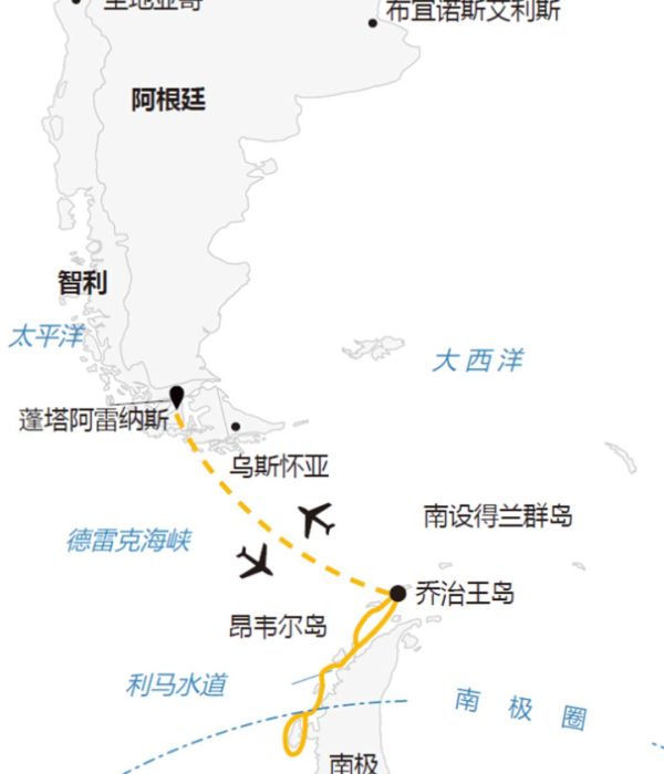 夸克11天直飞南极跨南极圈之旅地图