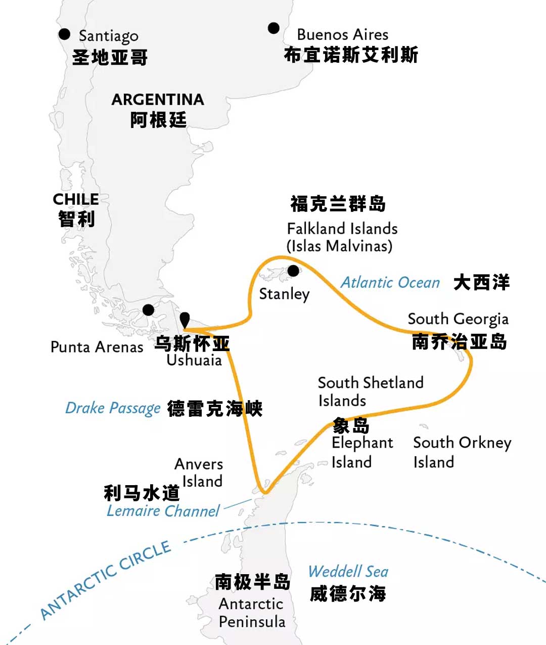 20天南极三岛环线旅行地图